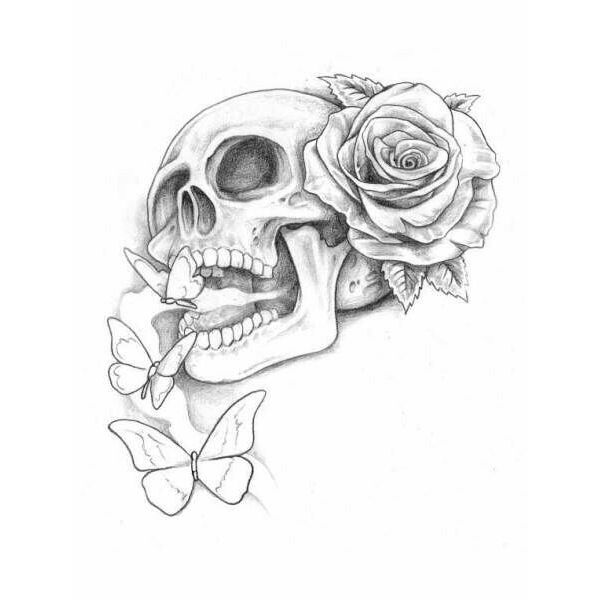 Нарисовать череп с розой