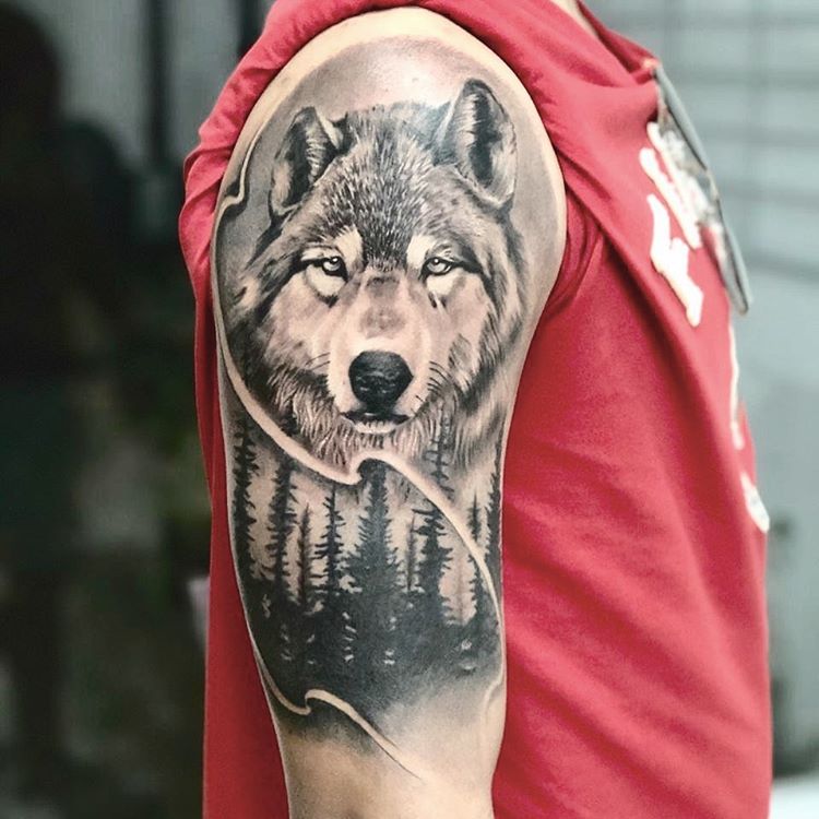 Фото тату на плече мужские волк
