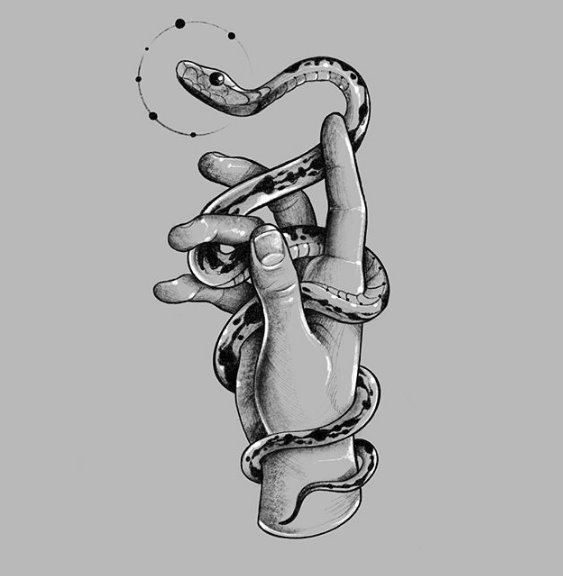 Эскиз тату змея обвивает руку