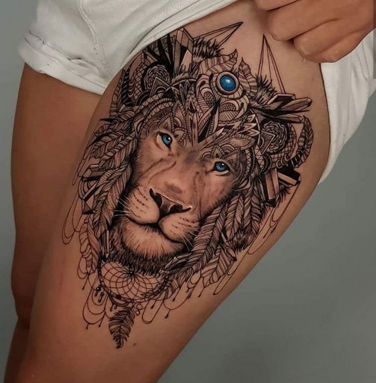 Лев в стиле тату